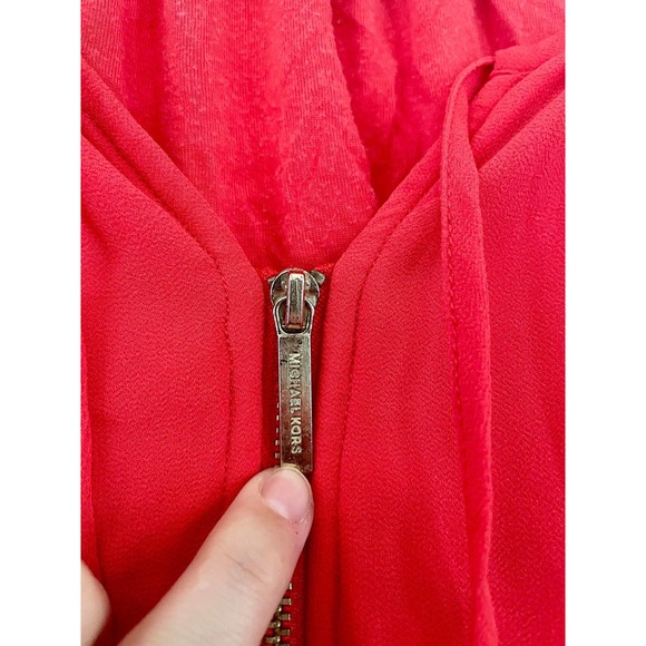 Michael Kors Blouse Top Coral Long Sleeve front zipper Sz M - Picture 6 of 8